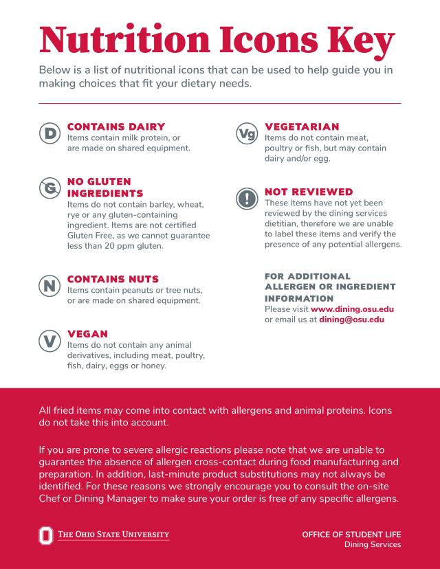 Key of Nutritional Icons found at Ohio State dining locations